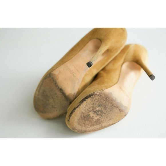 Jimmy Choo Camel Sude Sexy Stiletto Peep Toe Booties 37 - Picture 8 of 11